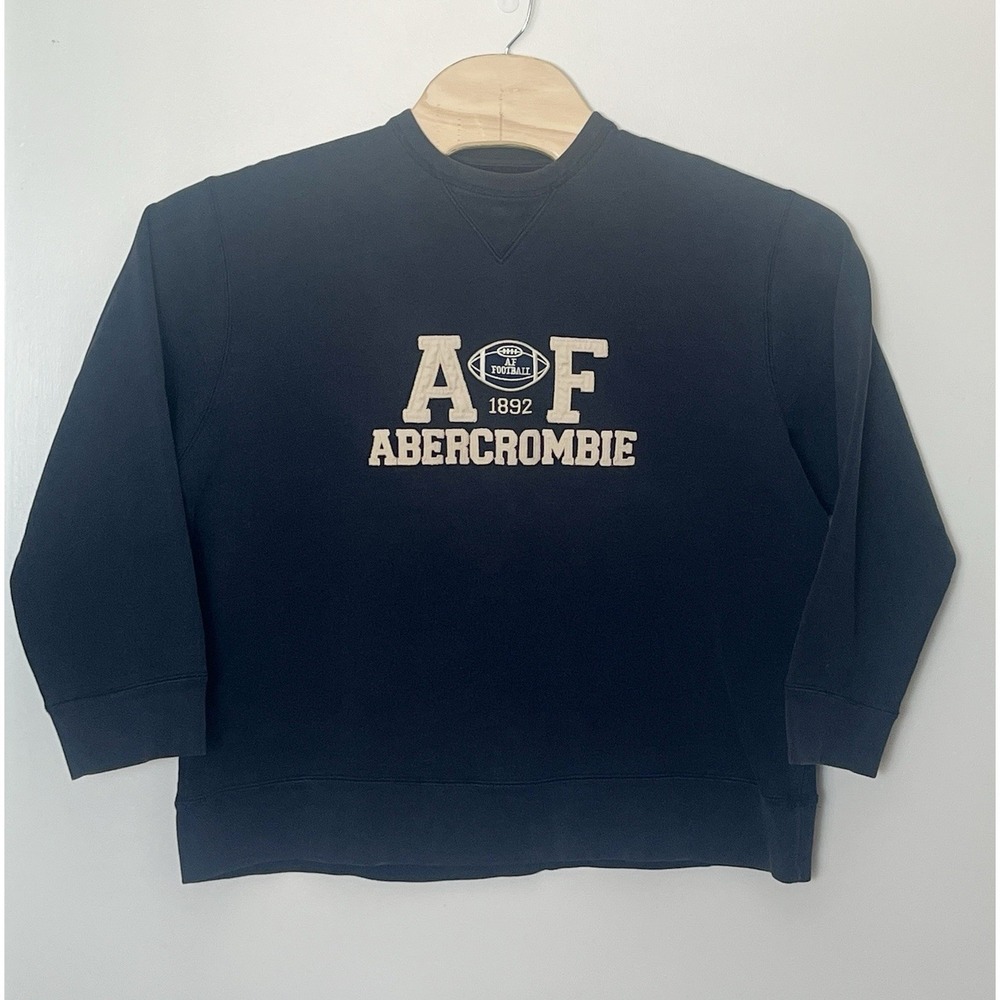 Vintage Abercrombie‎ & Fitch Sweatshirt Boys XL Navy Blue Y2K 2000s Football